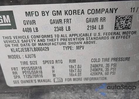 2020 Buick Encore Awd Preferred из США, поврежденный, VIN KL4CJESB7LB060429